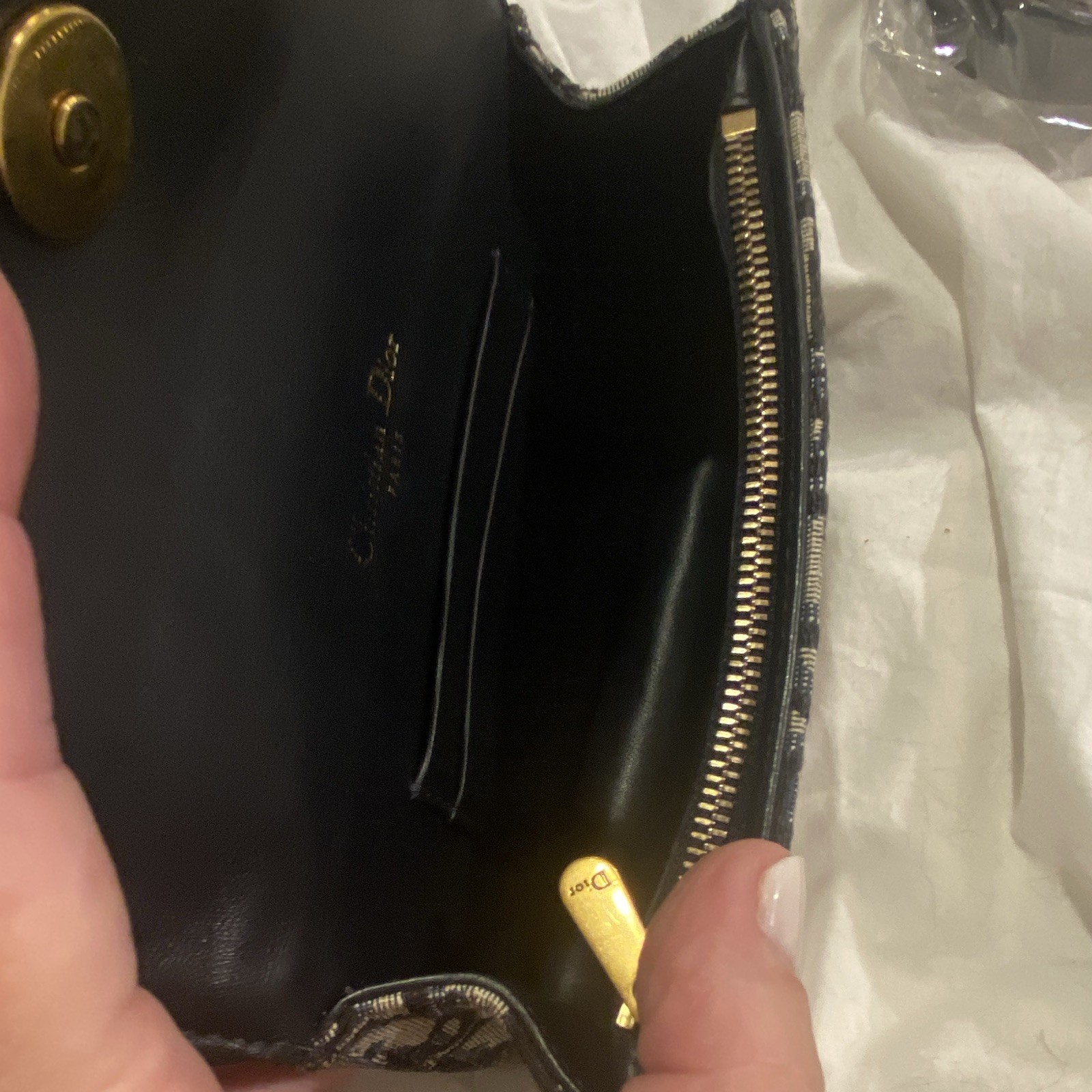 Dior Monogram Bum Bag with Dior D Buckle Beige Navy – includes strap.