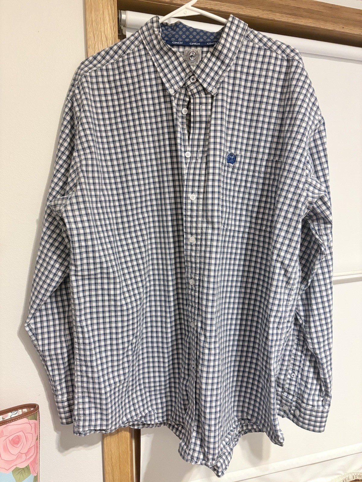 Cinch Classic Fit Men’s Woven Cotton Plaid Shirt XXL Blue White