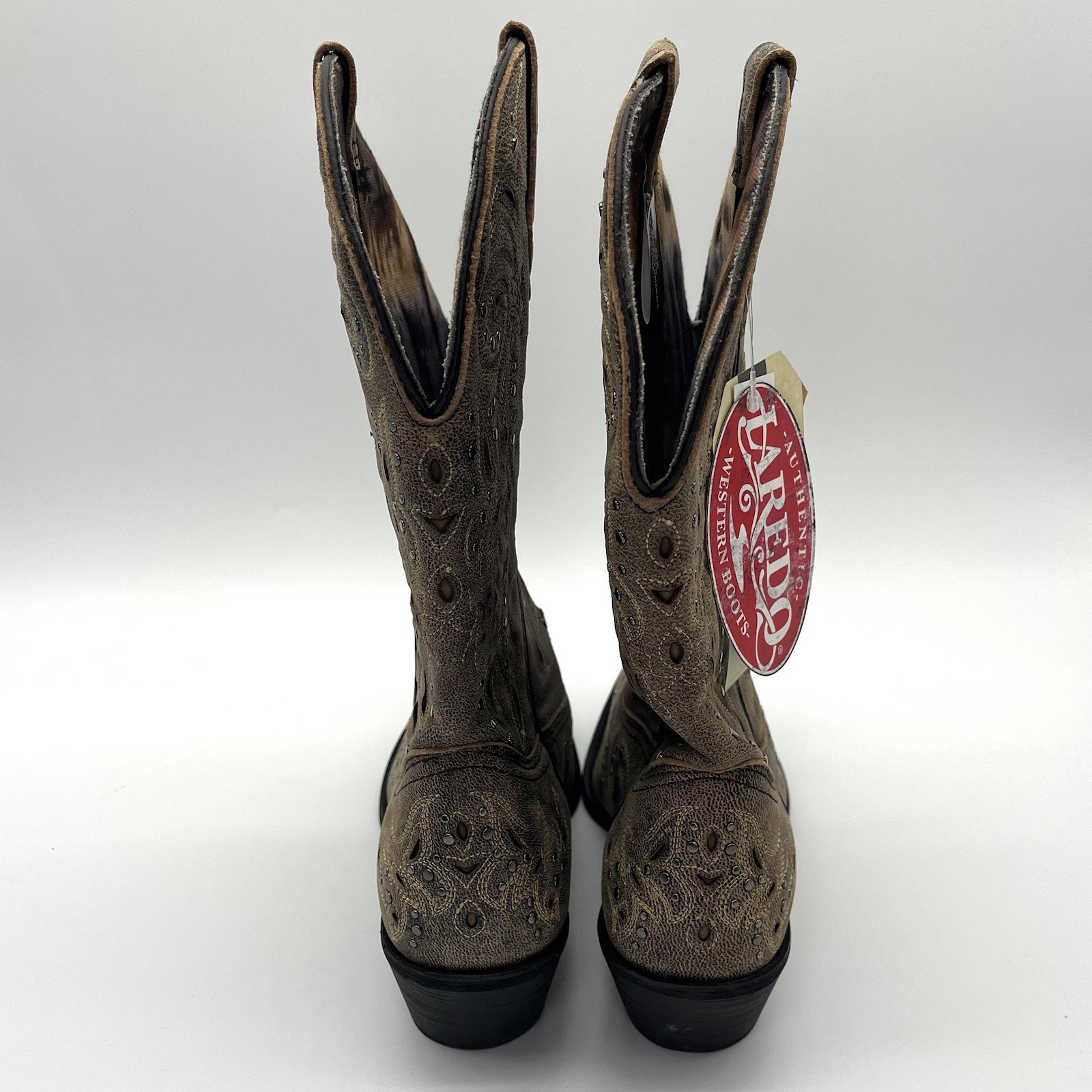 Laredo Boots Women’s 9.5 Wide Western Snip Toe Studded Brown Distressed NEW