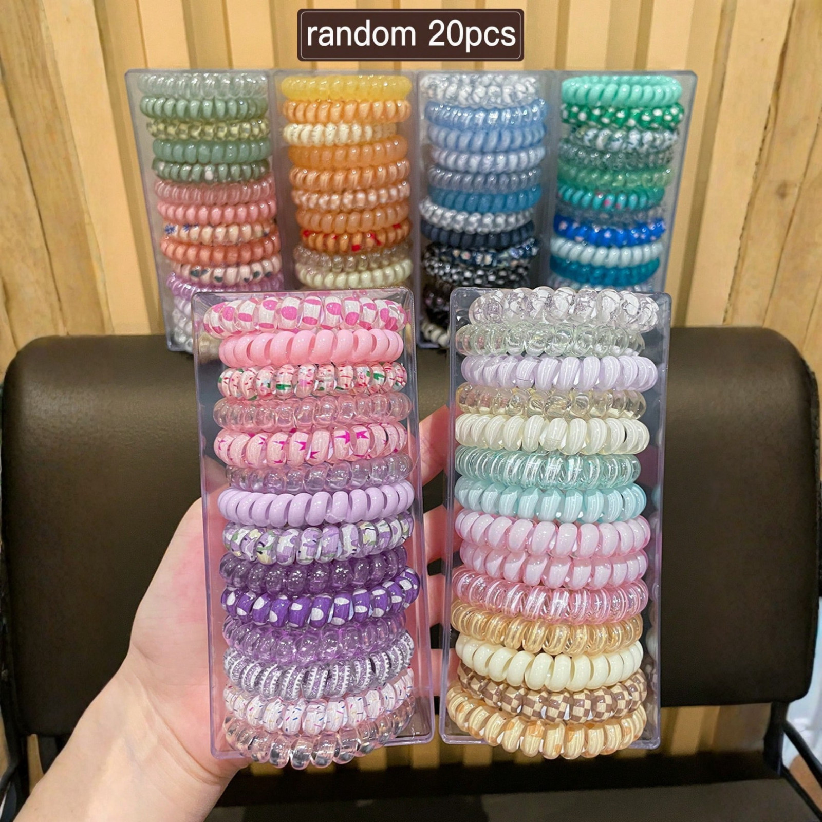 20pcs/Pack Random Color Spiral Hair Ties High Elasticity Hair Scrunchies