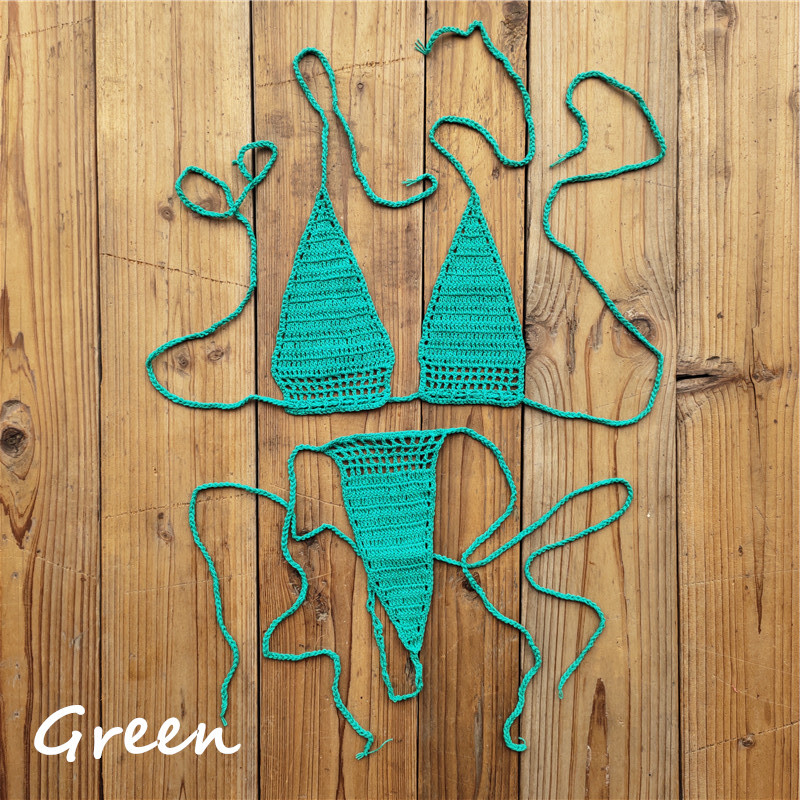 Hand Crochet Micro Swimwear Women Romance Sexy Mini Bikini Set Sunbathing Cotton