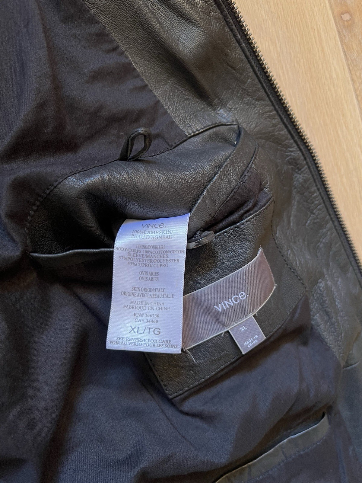 Vince Men’s 100% Lambskin Leather Bomber Jacket Black Full Zip Pockets XL