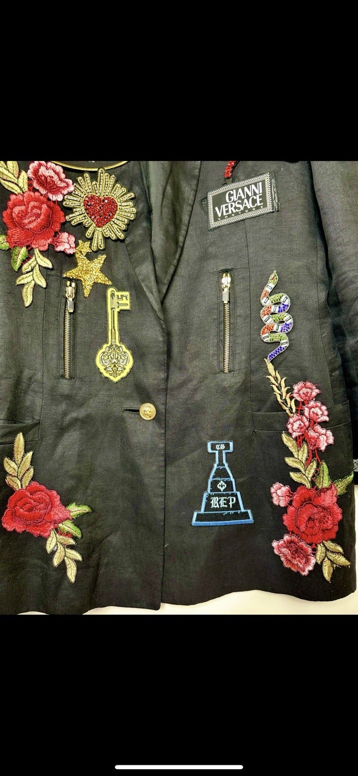 Versace Taylor Black Rep Concert Sacred Heart Patch Jacket 42 44 46 6 8 10 M L