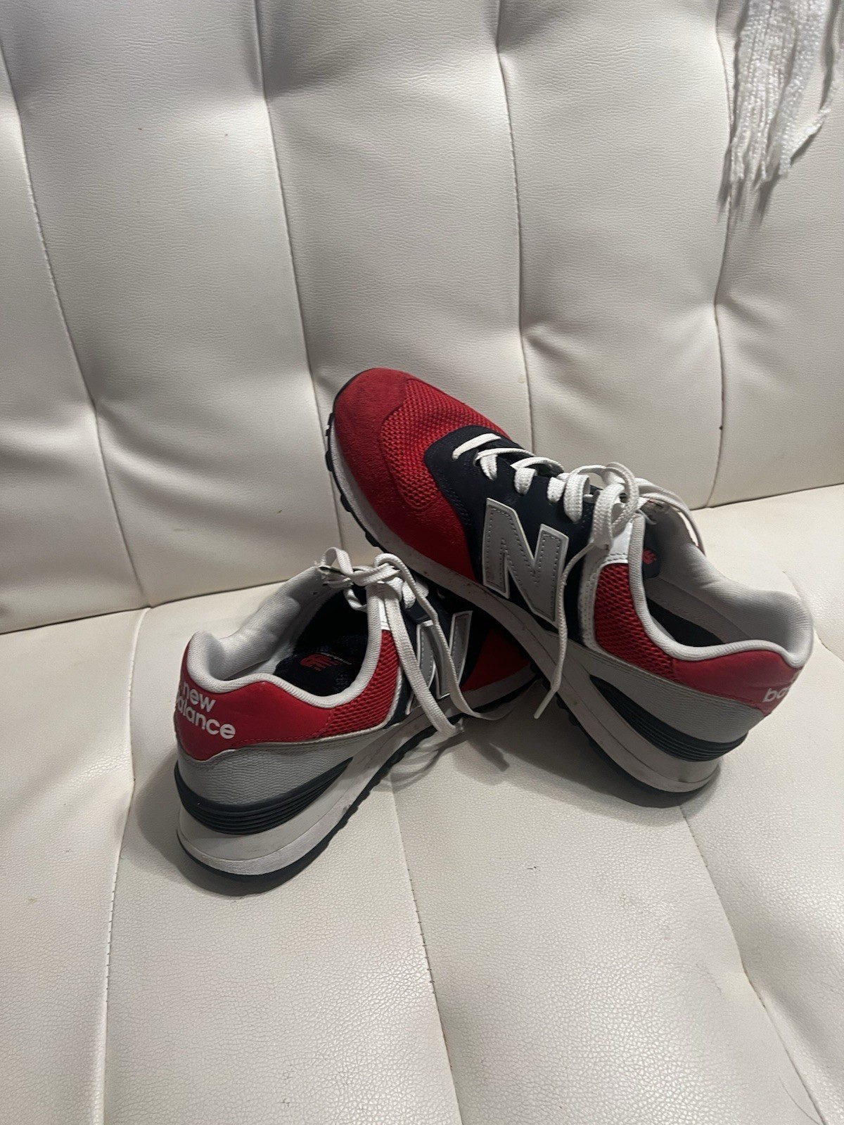 New Balance 574 Men’s Low Top Lace-Up Sneakers Faux Leather Red Gray