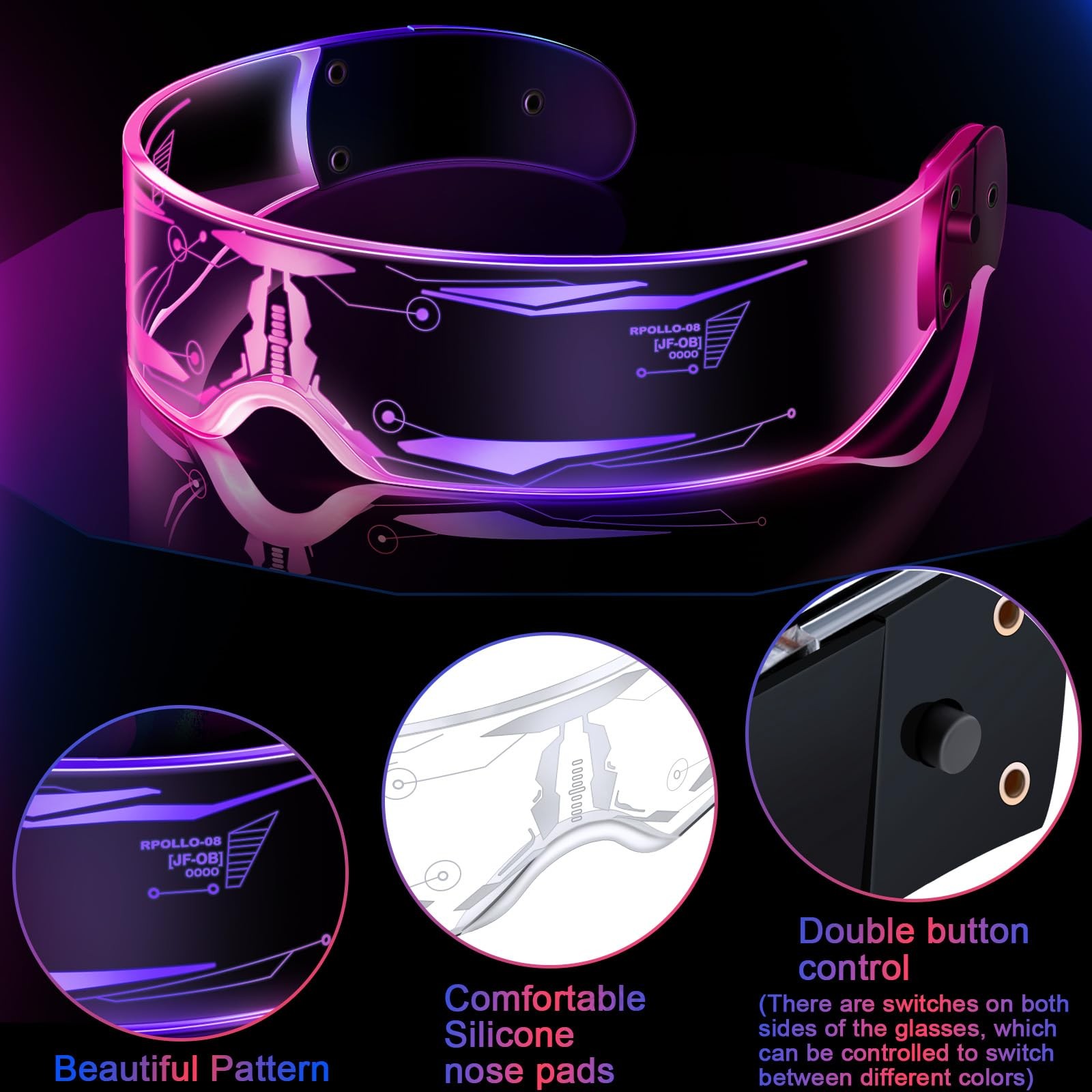 TOODOO 2 Pairs LED Visor Glasses 7 Colors as shown in the picture, B09dctq9nn
