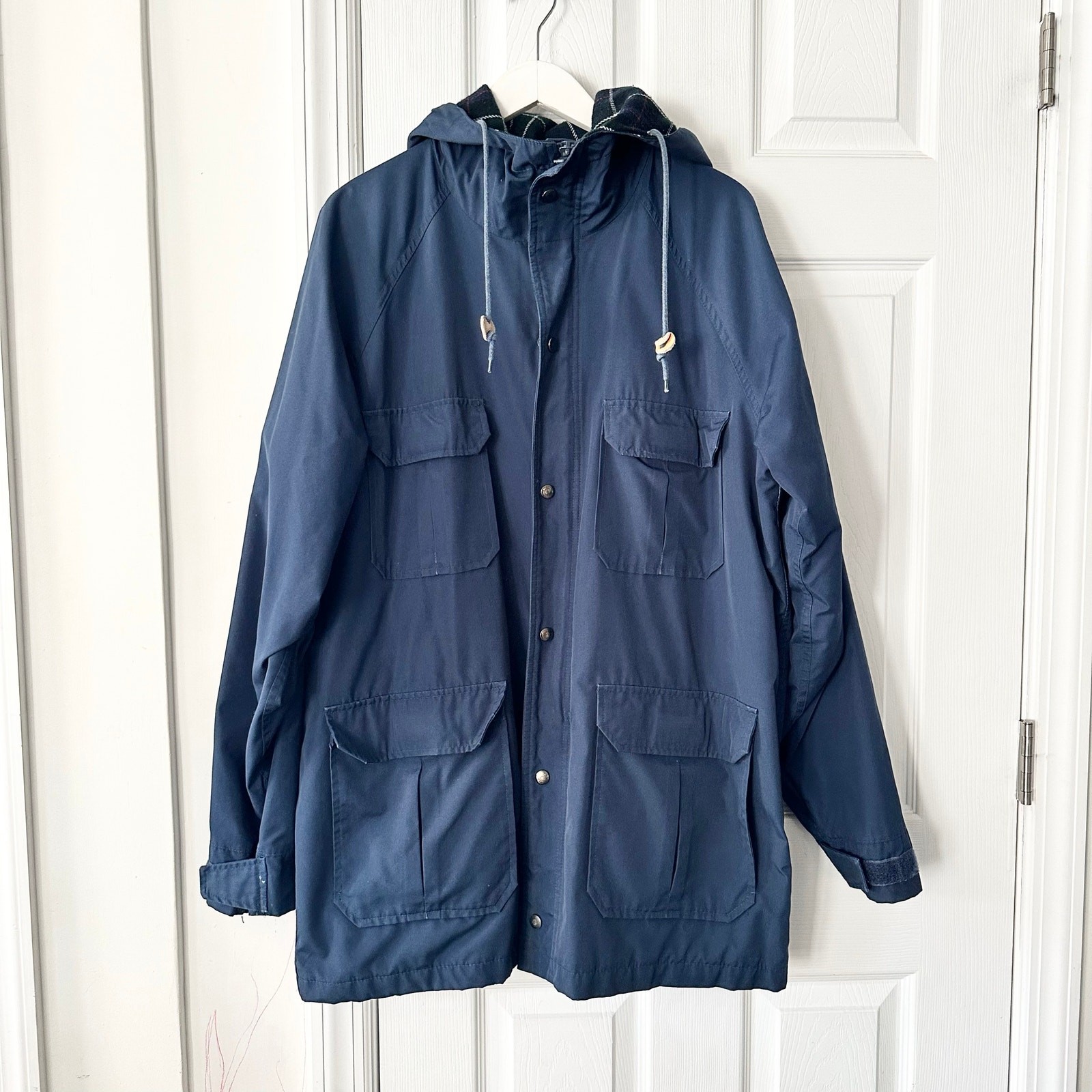 Sheplers Blue Fleece Plaid Design Lined Anorak Hooded Jacket Utility Jacket Lrg