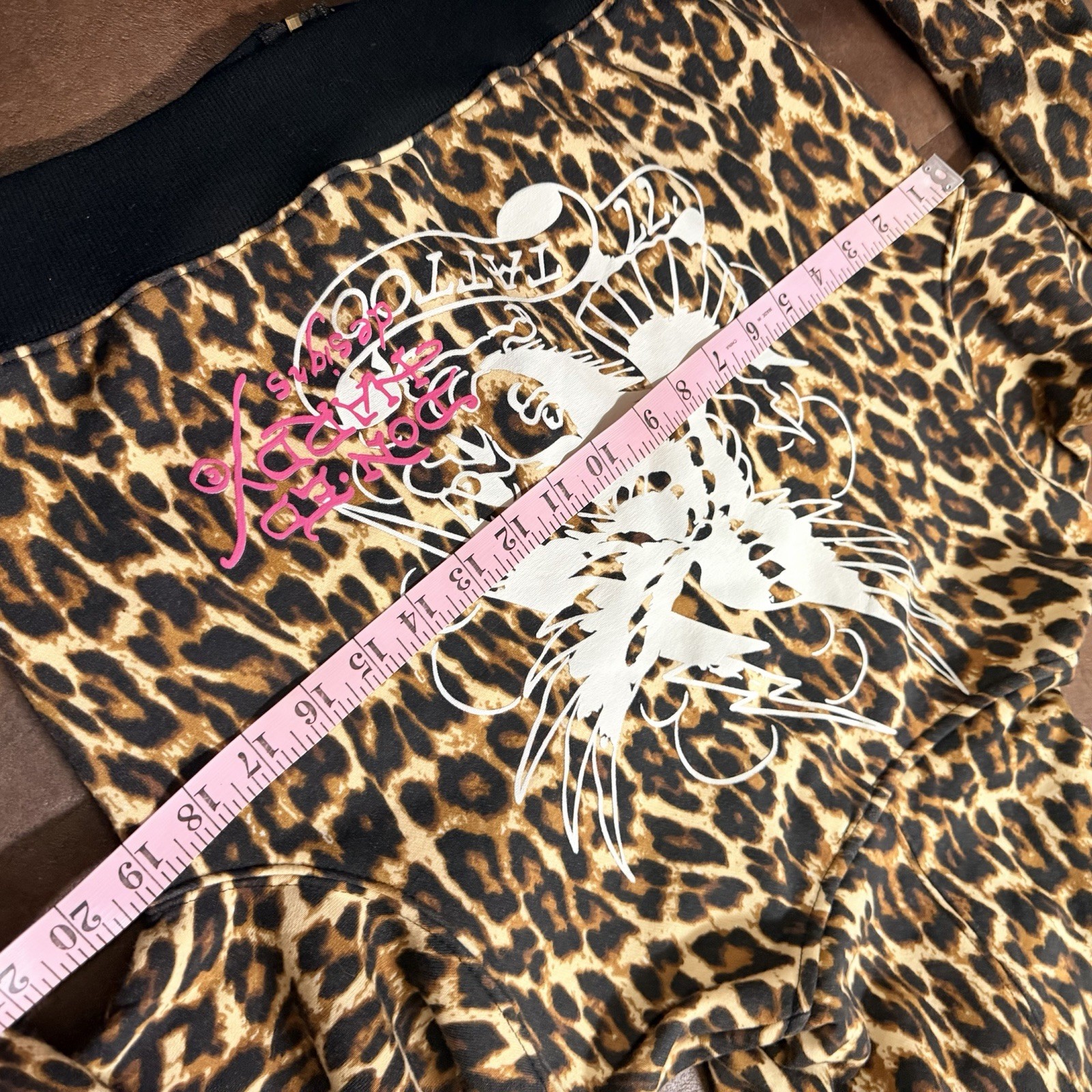 Ed Hardy Leopard Animal Print Zip Hoodie L Women Brown Black Fleece