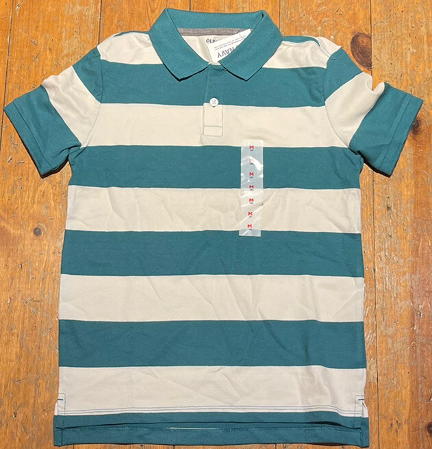 NWT Old Navy Boy Pique Polo Stripe teal green ivory Medium 8