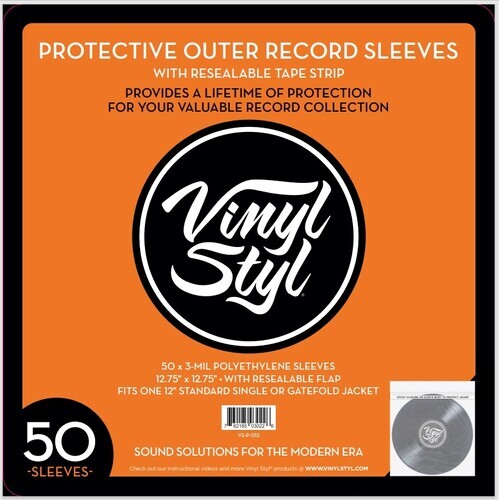 Vinyl Styl® 12 Inch Outer Record Sleeves – Resealable Flap – 50 Count (Clear) [N