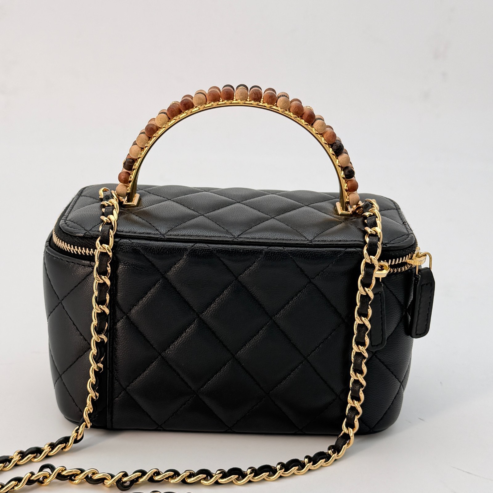 Chanel Vanity Case Lambskin Quilted Top Handle Chain Bag