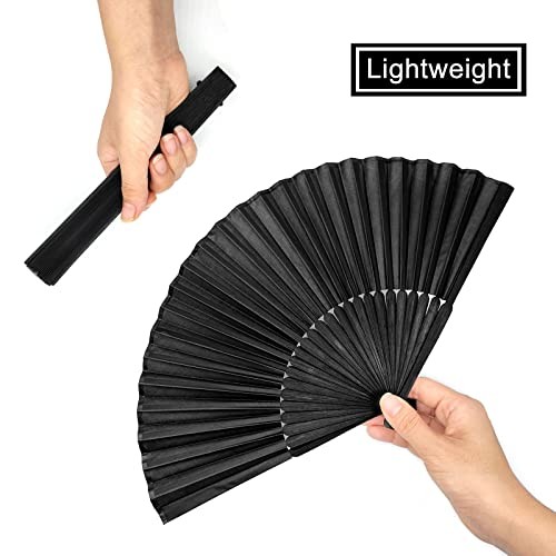 Black Folding Hand Classic Style Fan Fabric Bamboo Ribs Hand Held