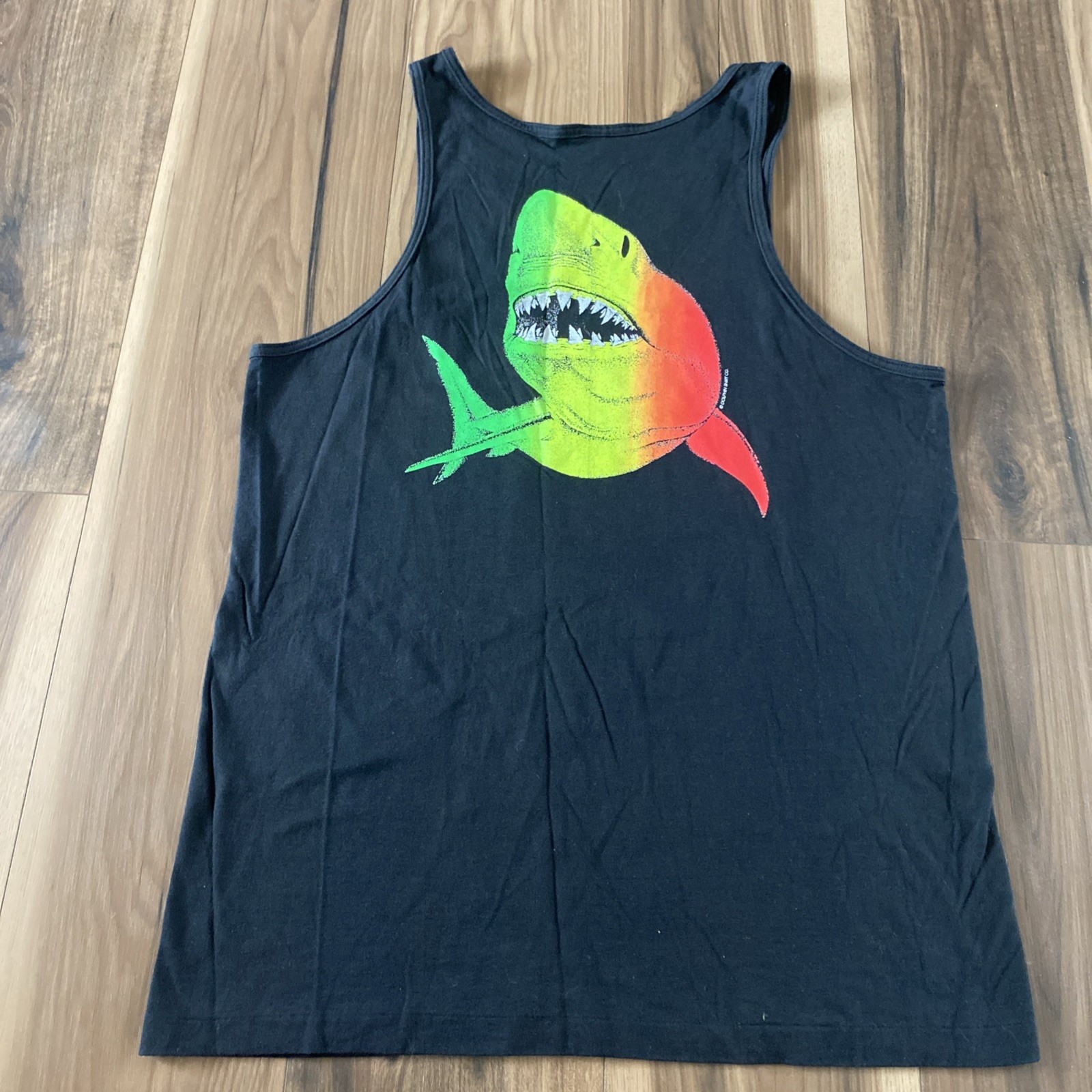 Hanes Beefy T Tank Top Neon Graphic Print Shark Laguna Beach