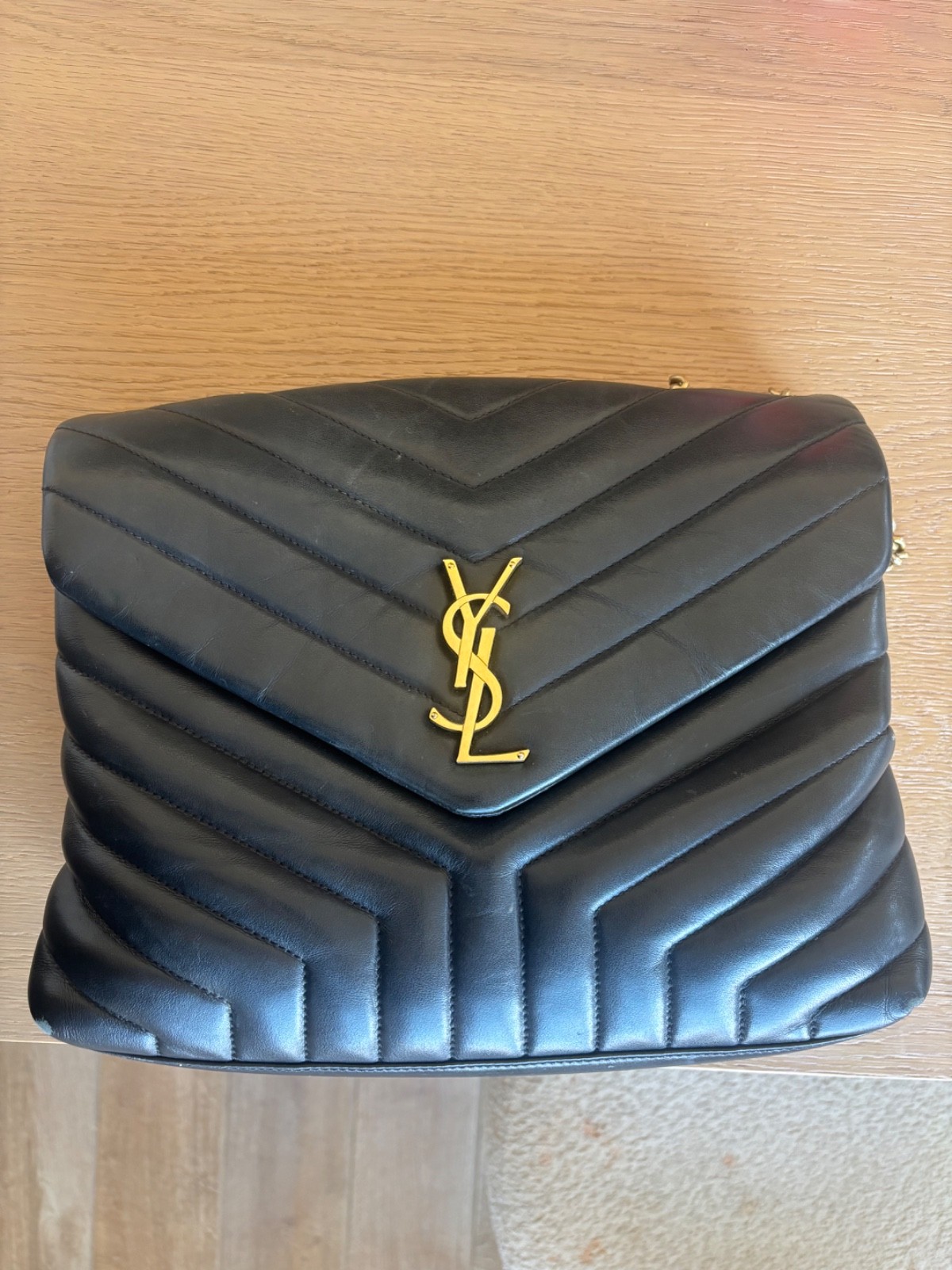 Saint Laurent Loulou Bronze Hardware Shoulder Bag Medium Black Leather