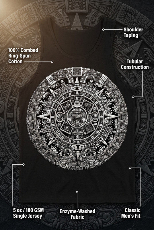 Gather Glory Aztec Calendar Mens Tank Top Sun Stone Mexican Pride Black