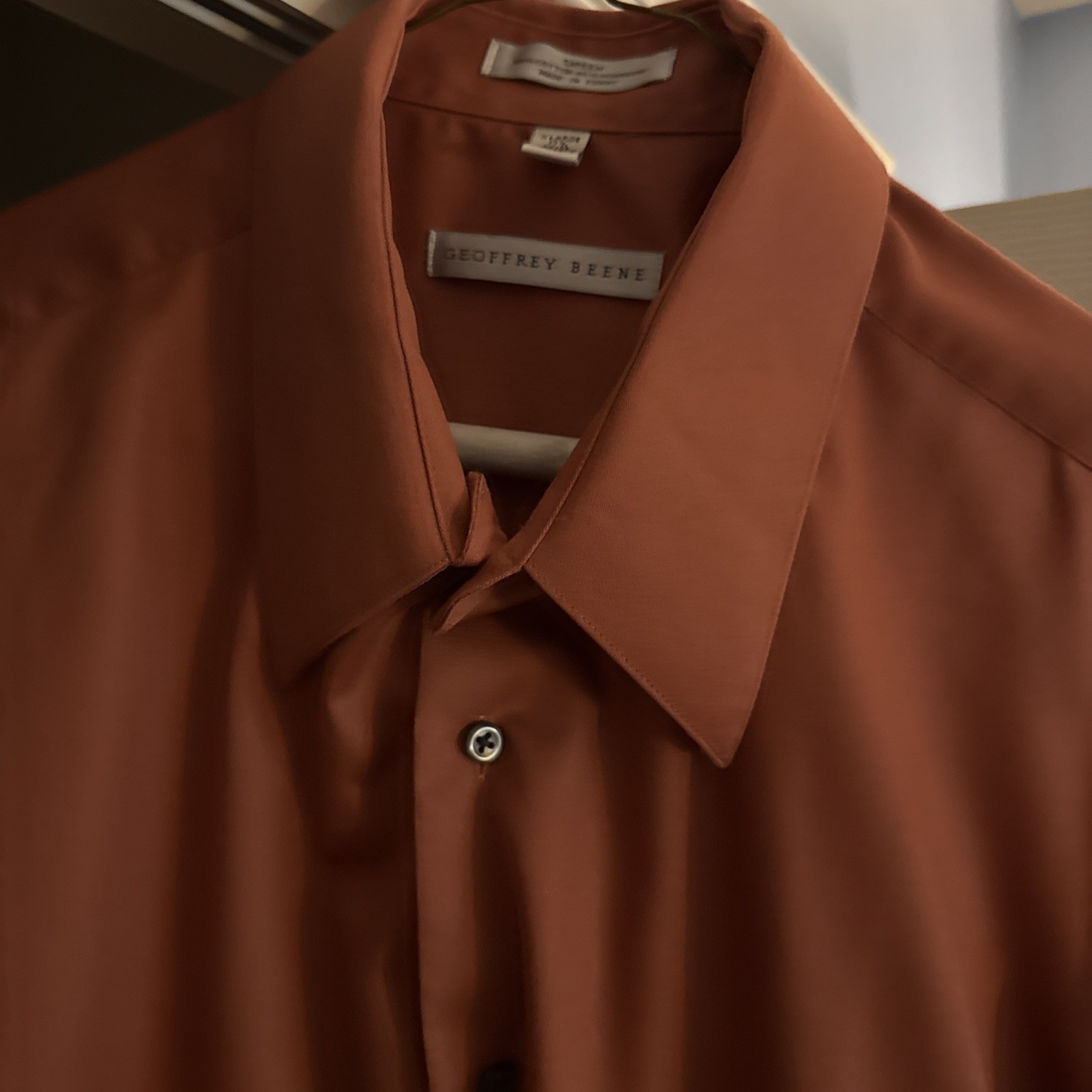 Geoffrey Beene Fitted No Iron Button Down Dress Shirt Mens 17 1/2 34/35 Orange