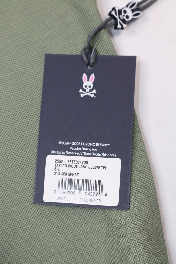 Psycho Bunny Men’s Long Sleeve Taylor Pique Tee Shirt 6-L Sea Spray Embroidery