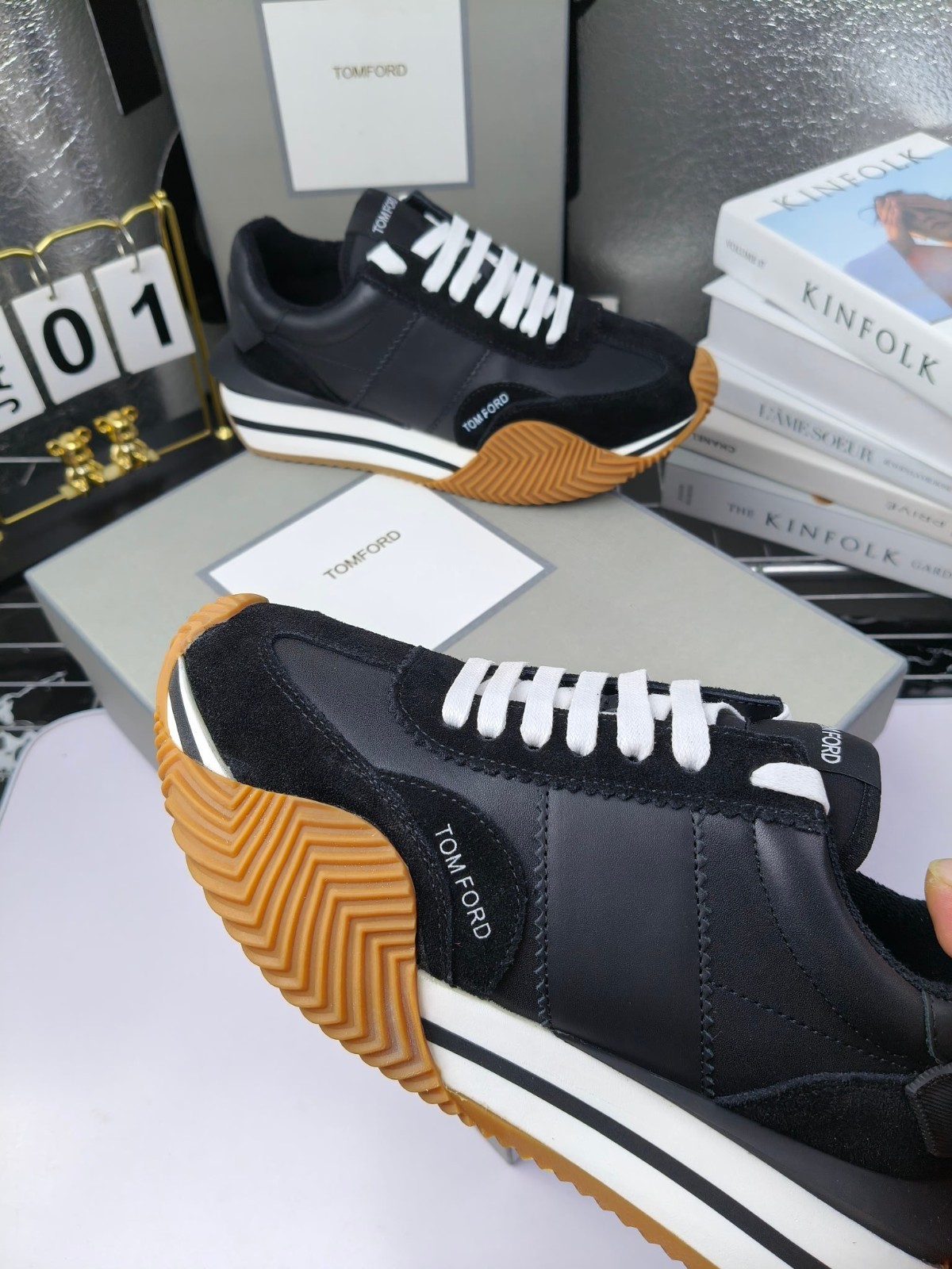TOM FORD Mick Black Platform Fleece Lined Sneakers For Men