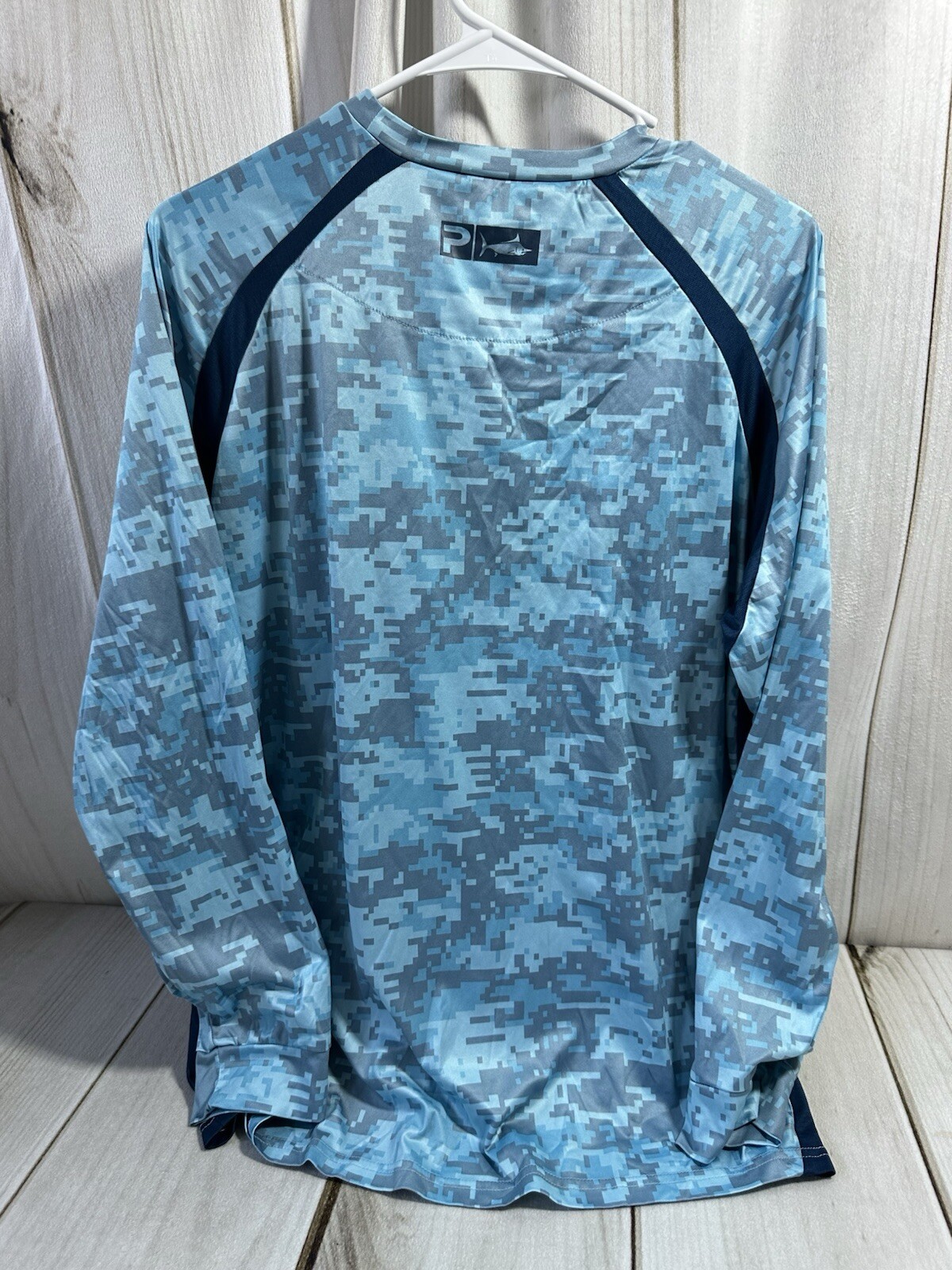 Pelagic Camo Vaportek Digi Camo High Performance Fishing Shirt Mens Large Blue