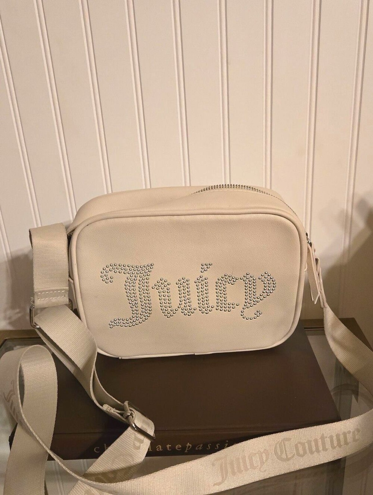 Juicy Couture Cream Studded Logo Crossbody Camera Bag