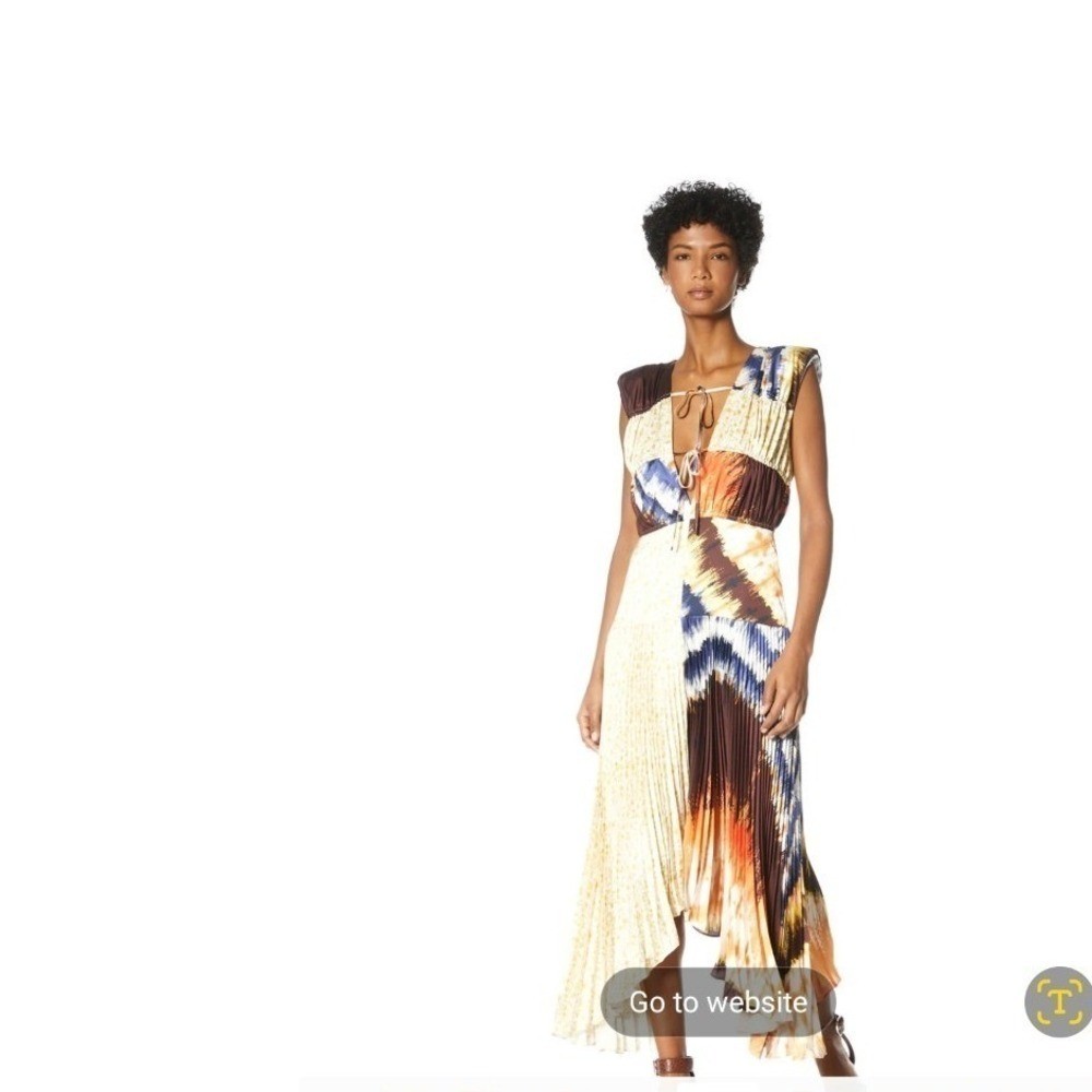 AMUR Milan Pleated Midi Dress terra cotta tie-dye stripe print Women SZ 4 classy
