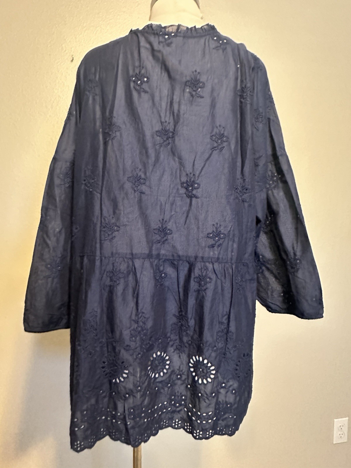 NWT J.JILL Everyday Blouse 3/4 Sleeve Peplum Ruffle V Neck Navy Eyelet Women XLT