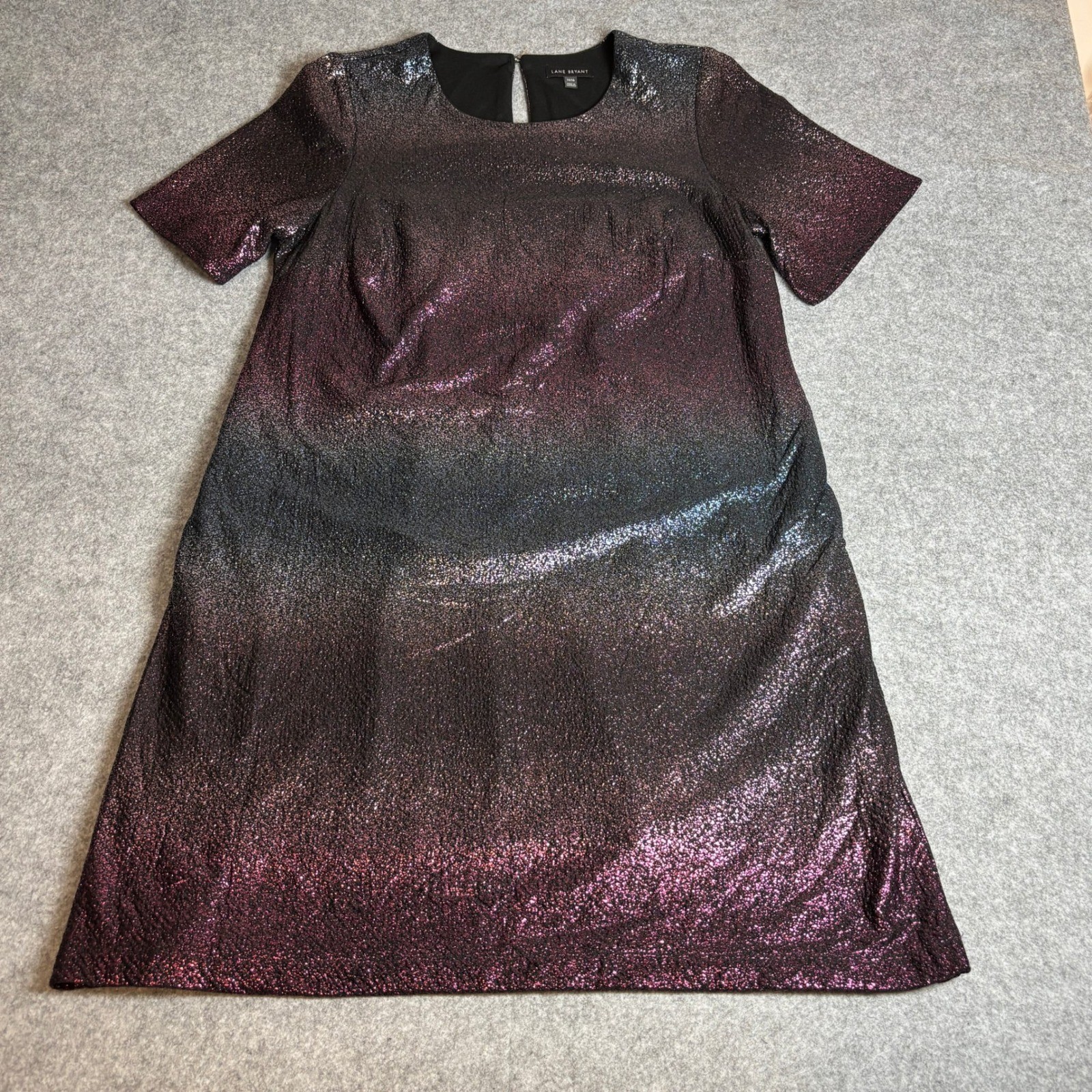Lane Bryant Shift Dress 14/16 Purple Ombre Metallic Pockets Short Slv FREE SHIP