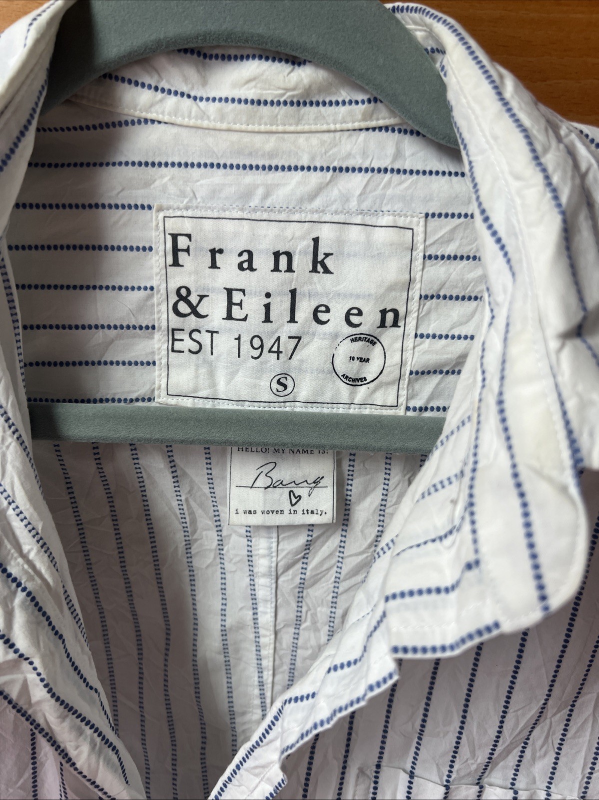 Frank And Eileen – Barry Crinkle – White With Blue Stripe – Size Small