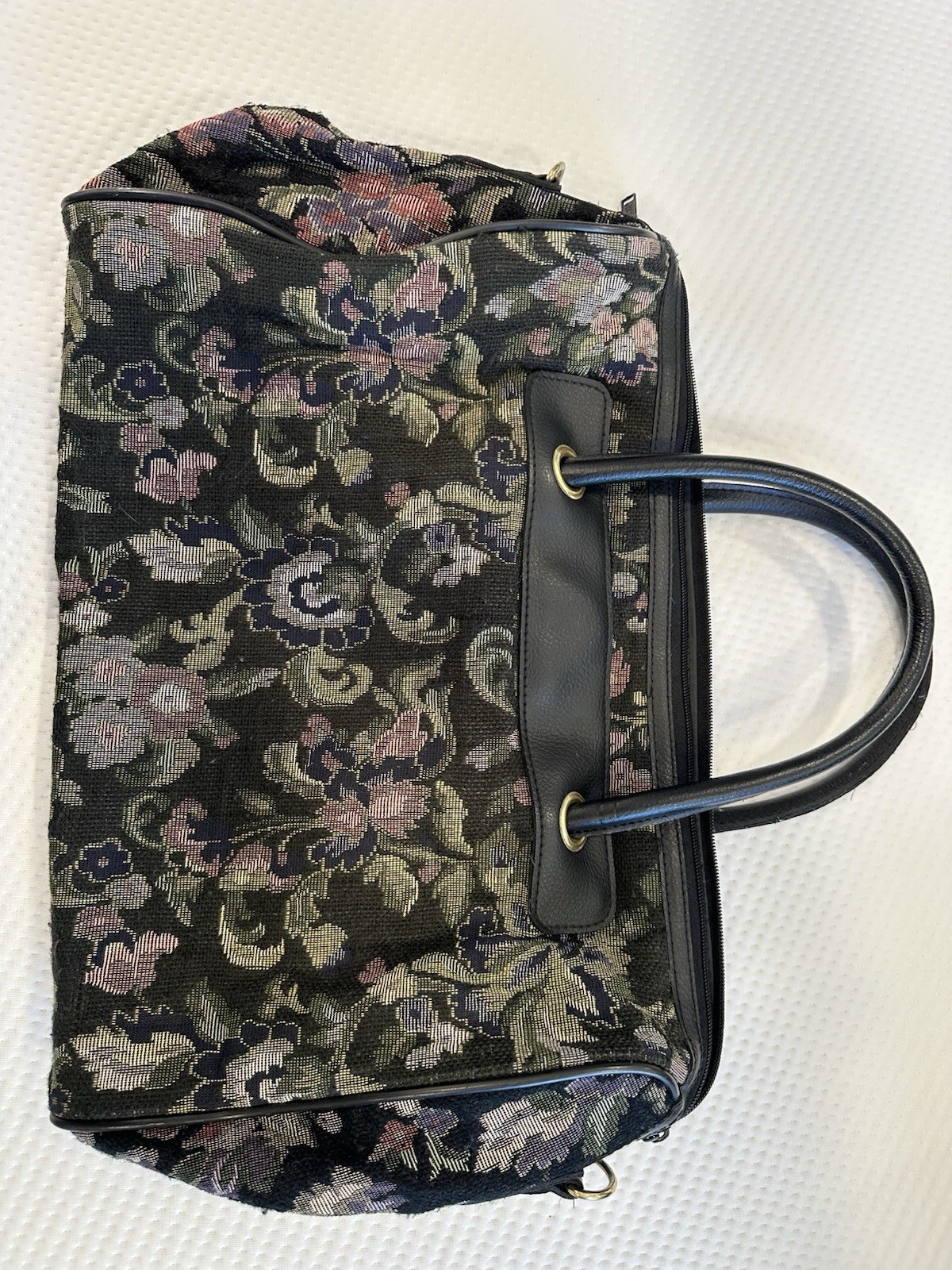 Jordache Large Floral Satchel Top Handle Zip Handbag, Black/Multicolor-vintage