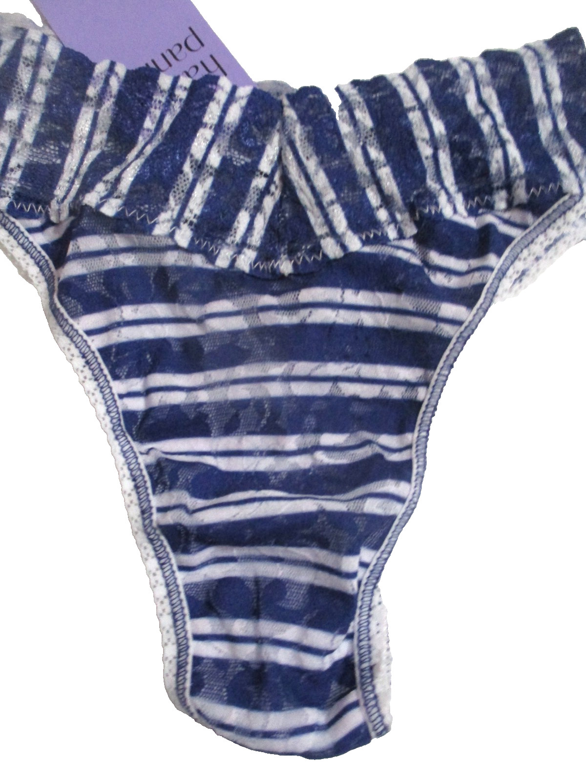 HANKY PANKY ONE SIZE OS THONG 4811 ORIGINAL RISE DARK BLUE WHITE NYLON PANTIES