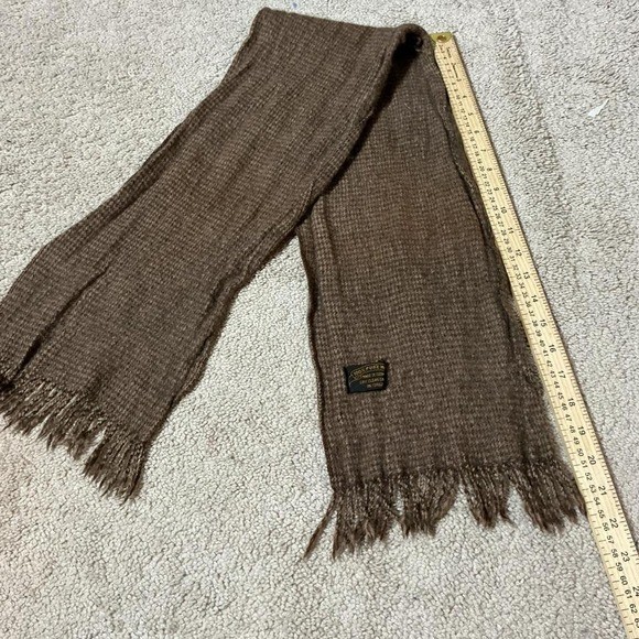100% Pure Wool Scarf Tan Brown Houndstooth Fringe