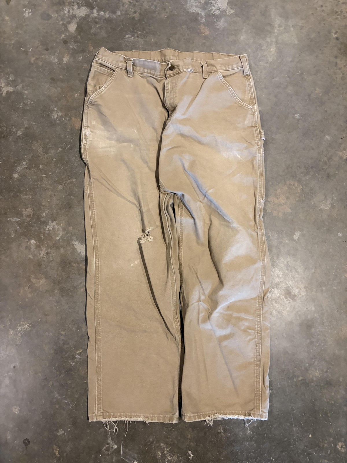 Carhartt Pants Mens 36×32 Beige Canvas Carpenter Hammer Loop Distressed