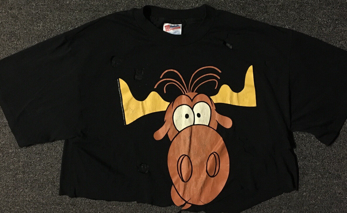 Vtg 90s Rocky & Bullwinkle Taco Bell Distress Promo Crop Shirt M Cartoon Grunge