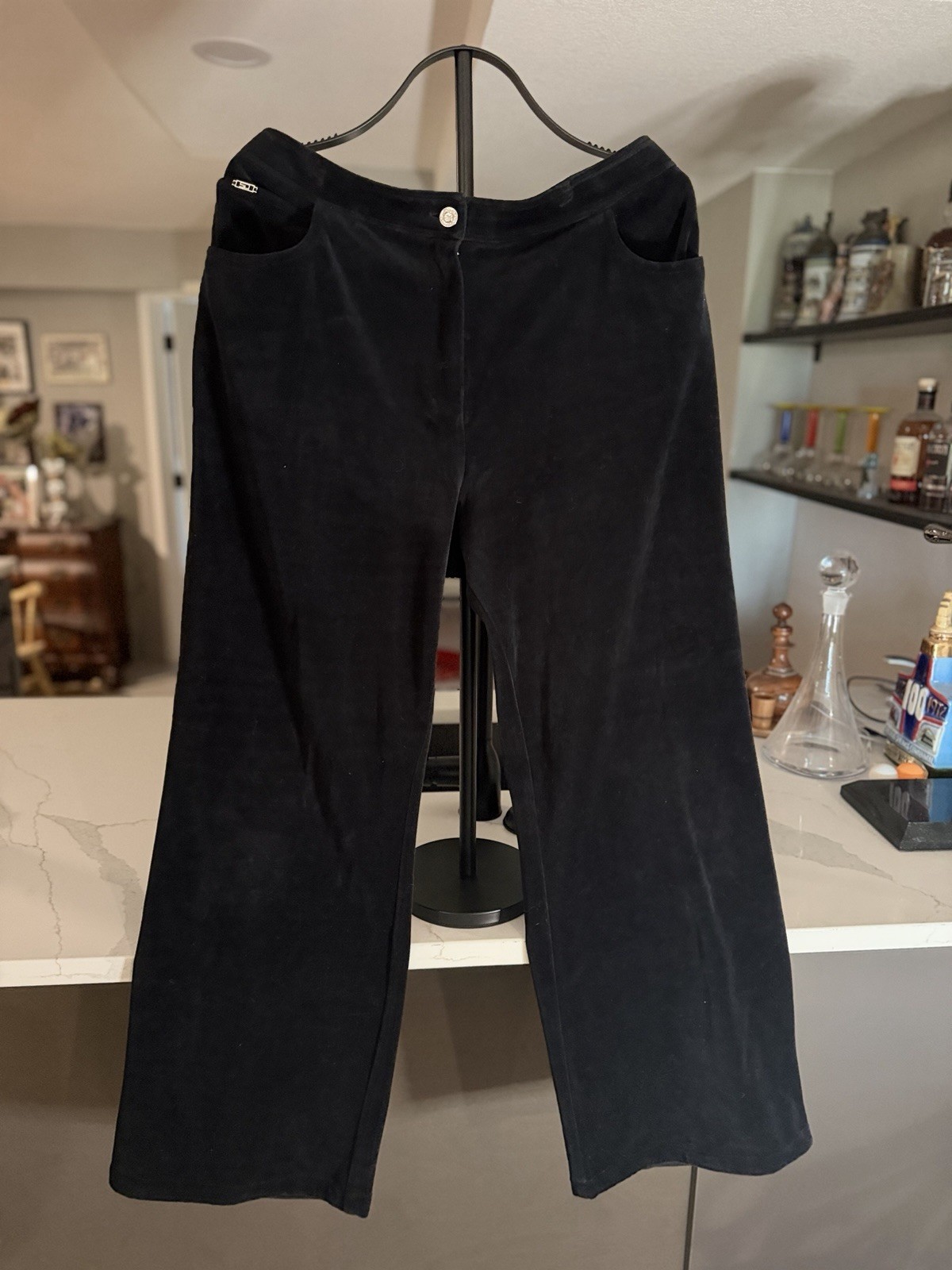St. John Sport Black Velour 2-Piece Tracksuit Set 1/4 Zip Jacket Pants 16