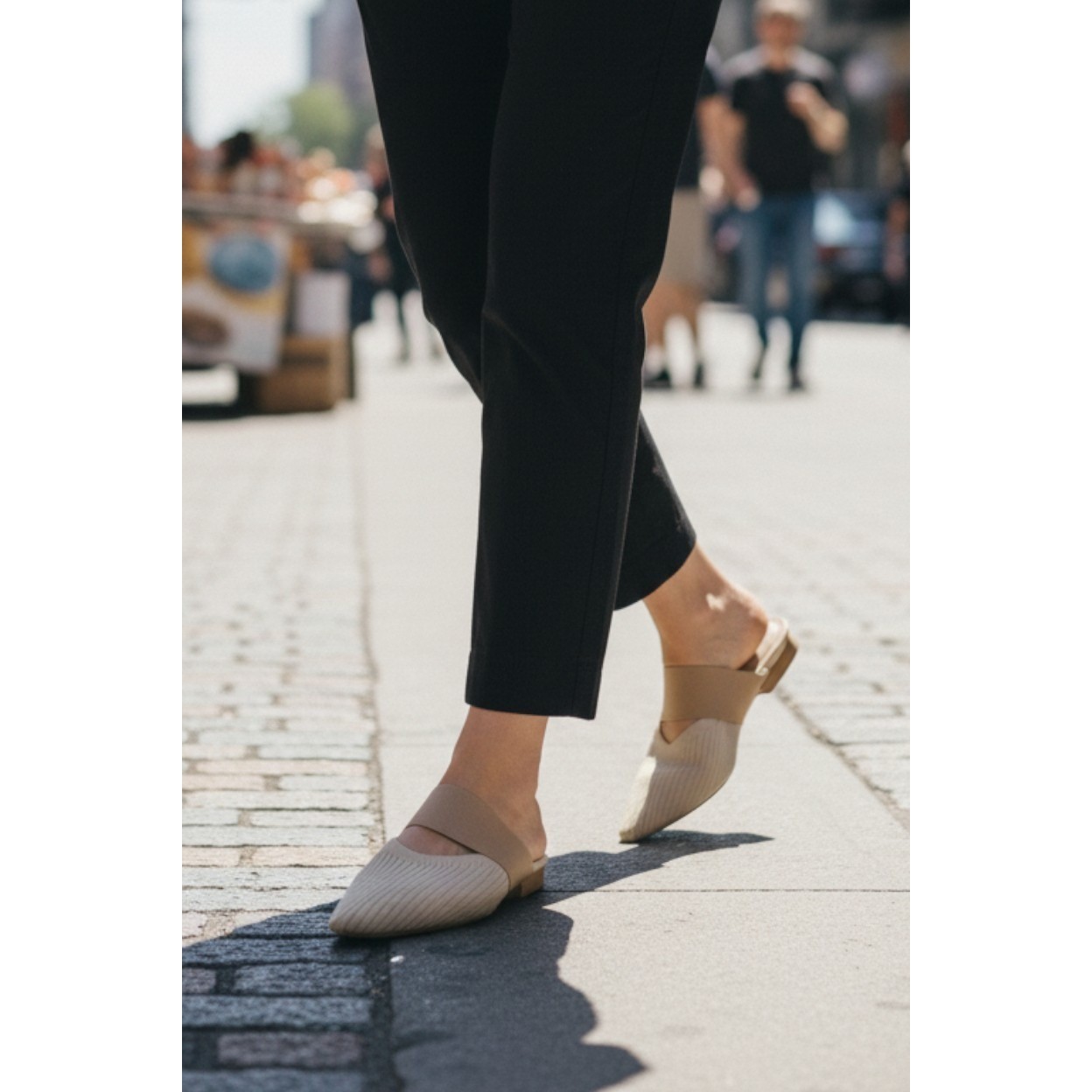 Womens Pointed Toe Knit Mules Heeled Slip On Slides Summer Beige Size 39 (8.5)