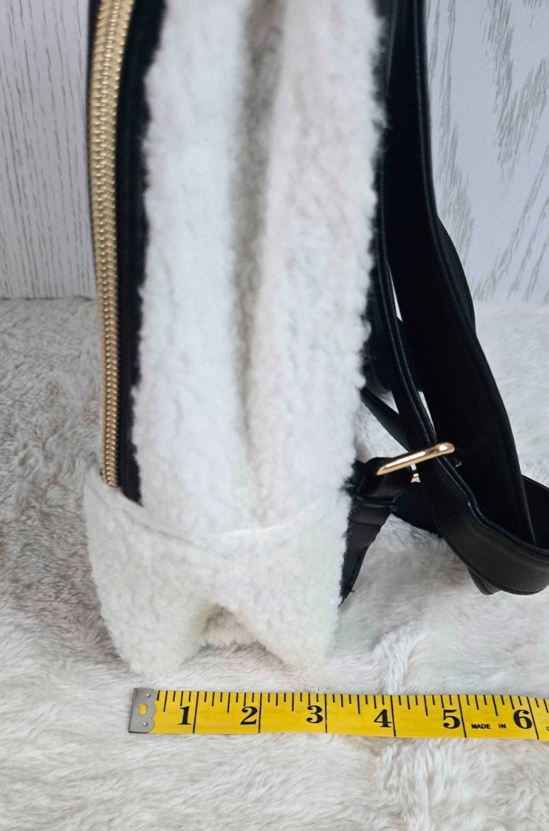 Juicy Couture Y2K Black & White Faux Sherpa Flashback Small Plush Backpack Purse