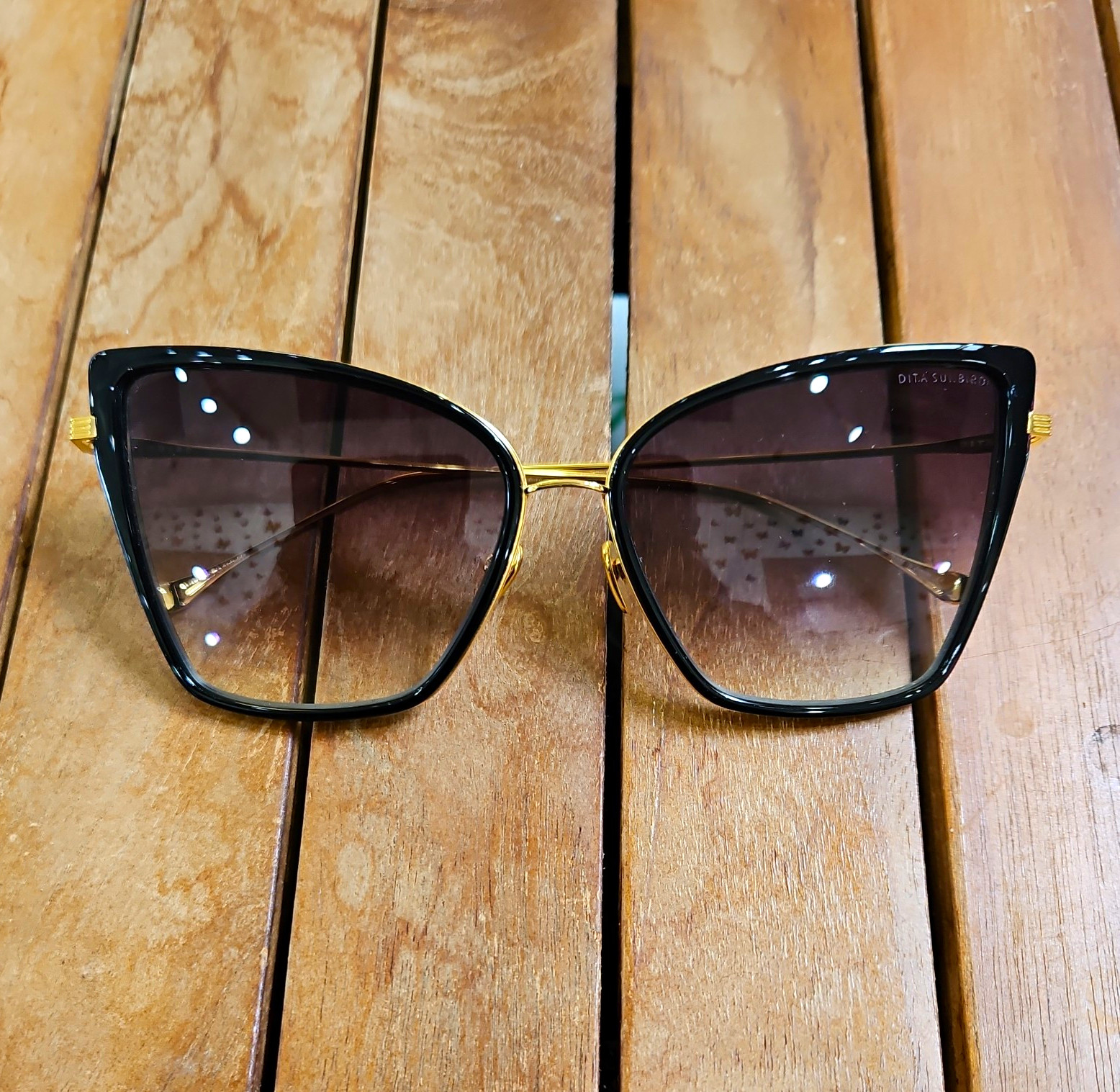 DITA SUNBIRD Women’s Cat Eye Sunglasses Black Metal Frame Brown Gradient Lenses
