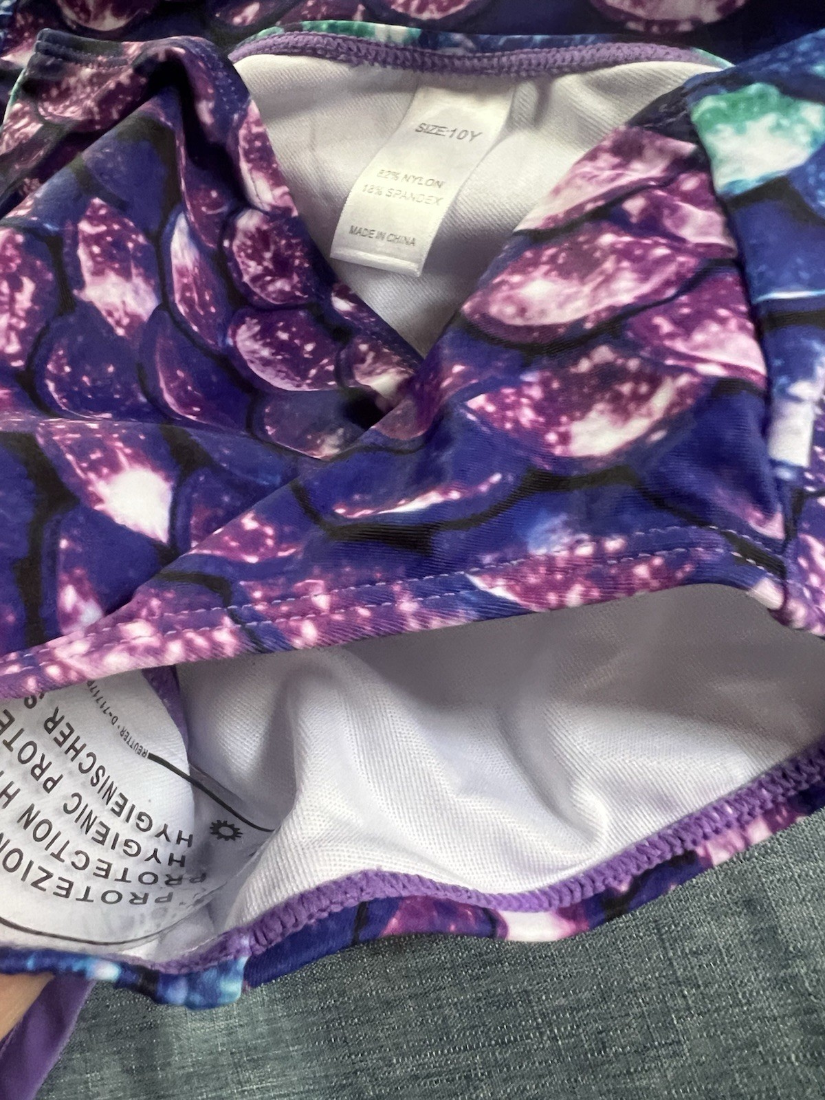 NWT Purple Mermaid Scales Swimsuit 3 pieces Tankini Skirt Size 10 Youth