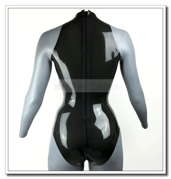 Latex Leotard Skin Swimsuit Basic Black Classic Sexy Back Zip Customize .4mm J25
