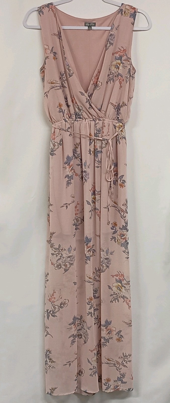 Women’s XS Lily Rose Floral Bird Long Maxi Dress Sheer With Tie Bead Belt