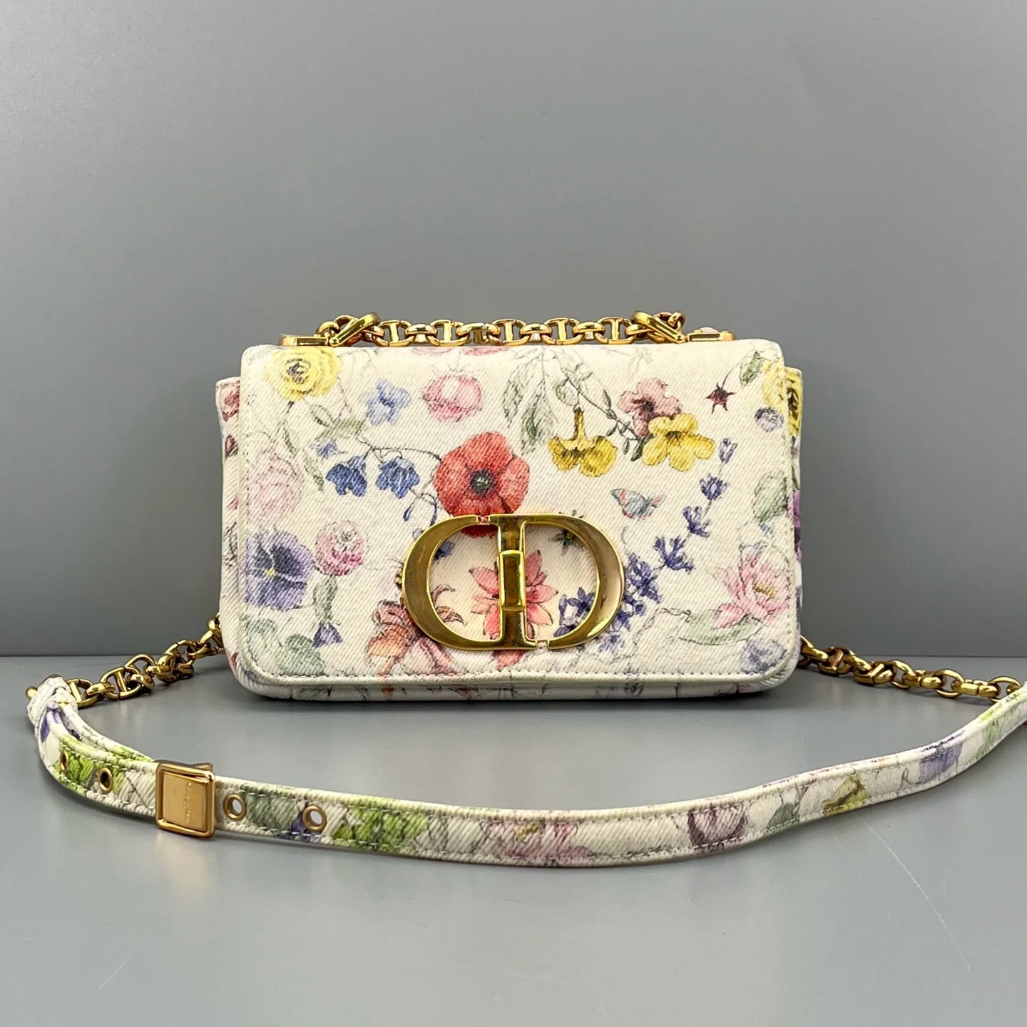 Dior Print Small Caro Bag White Yellow Red Blue Green Canvas (ym051726b6r)