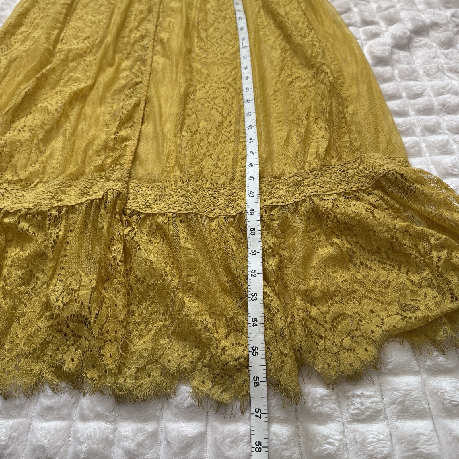 Medium Golden Mustard Yellow Sheer Lace Kimono Duster Long Bell Sleeves Boho