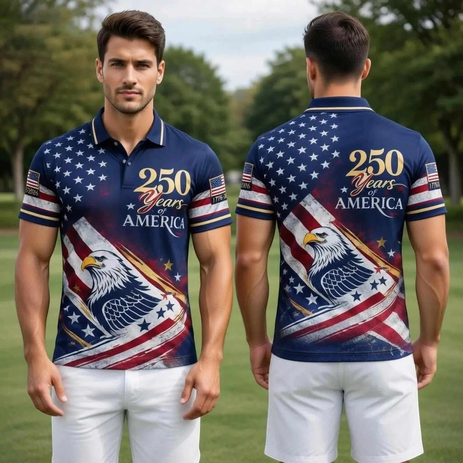 250th Anniversary Polo Shirt, 4th Of July Outfit America Eagle Flag Polo