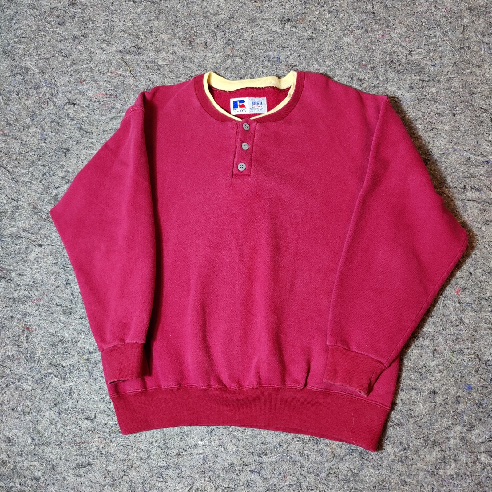 Vintage Russell Athletic Sweatshirt Mens XL Red Henley Fleece USA Made Pullover