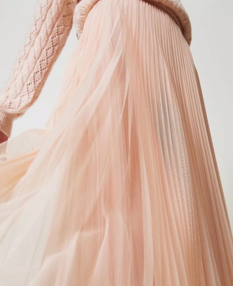 NEW Twinset Milano Pleated Tulle Skirt, Designer, Pale Pink, Size US10/IT46
