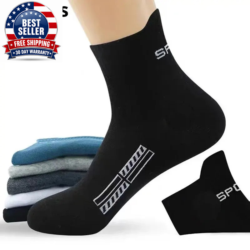 5 Pairs Men’S Mid Sleeve Breathable Sports Trend Ear Lifting Basketball Men’S So