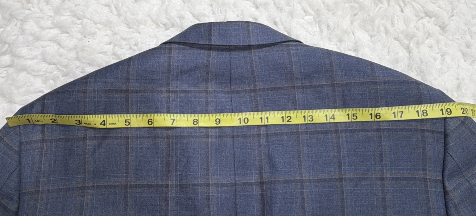Peter Millar Sport Coat Blazer 42R Blue Plaid Windowpane Check Modern Formal Men