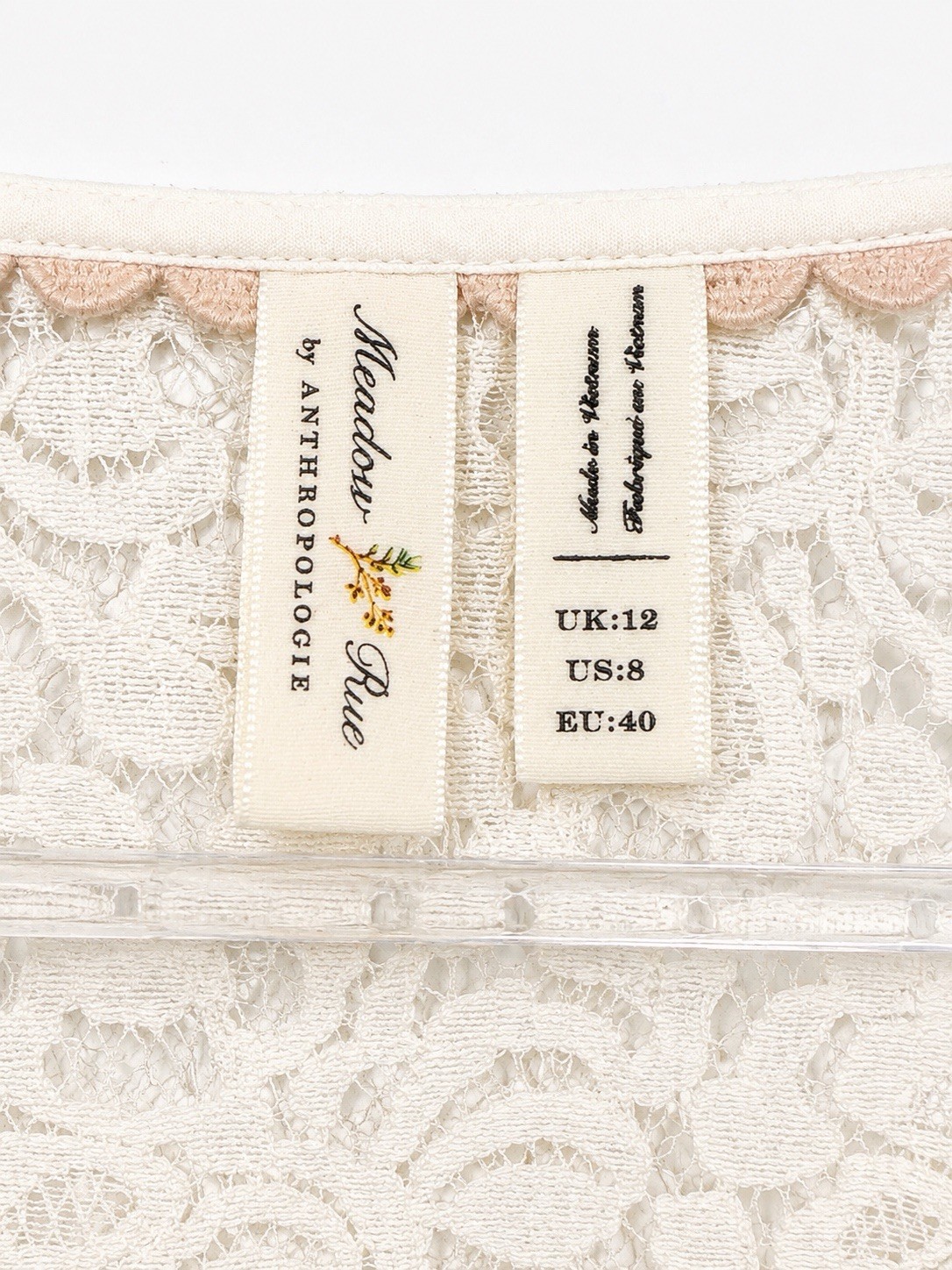 Meadow Rue by Anthropologie Womens 8 Ivory Floral Lace Ruffle Zip Blouse