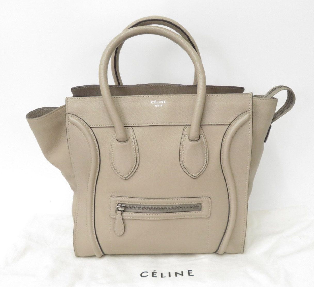 Authentic CELINE Luggage Medium Shopper Leather Hand Bag I#48952