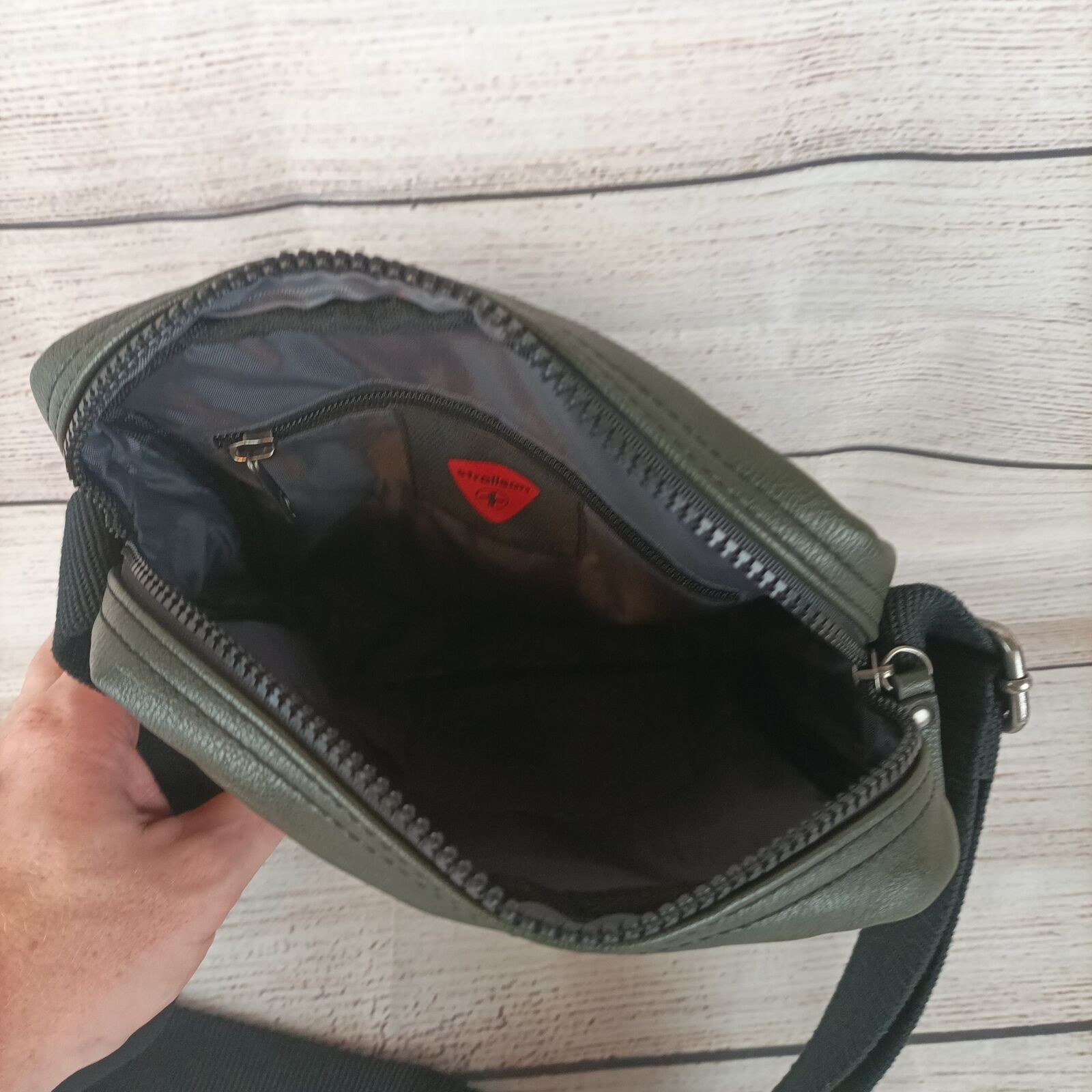 Strellson Crossbody Purse Black Gray Switzerland Leather