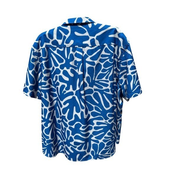 COOFANDY. Men’s Blue & White Short-Sleeve Casual Button-Down Shirt. XXL